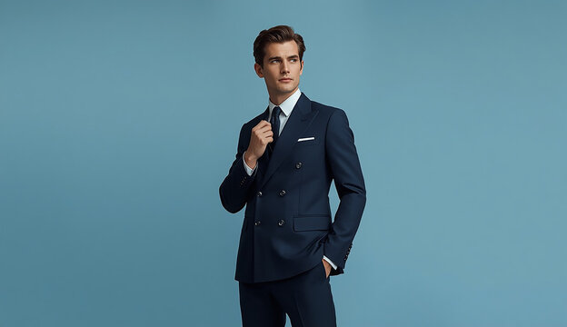 A man dressed in a blue suit poses with a smile, showcasing a professional appearance.