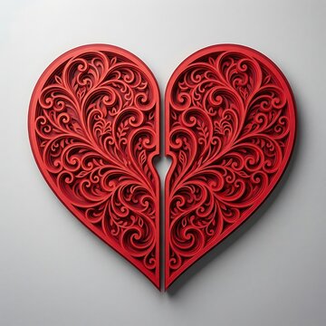 Intricate 3d layered paper cut heart with ornate floral filigree