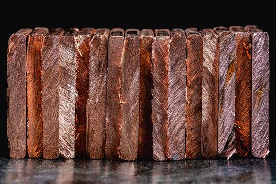 Row of Copper Plates as Raw Material for the Metallurgical Industry