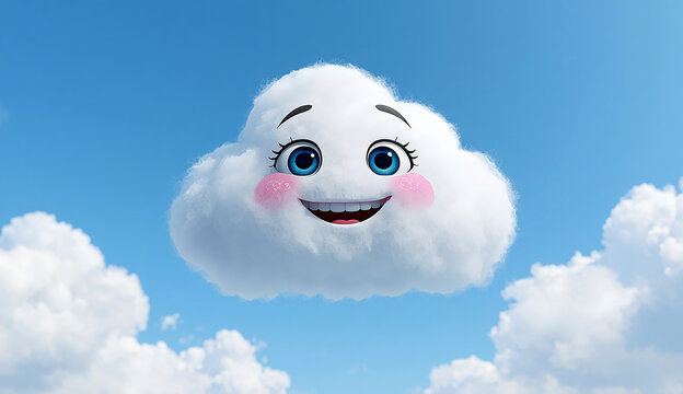 A cheerful cloud featuring a smiley face glides through a bright blue sky, enhancing the joyful ambiance.