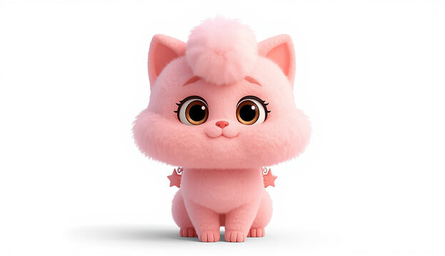A pink cat characterized by its big eyes and large nose, displaying a playful expression while sitting.