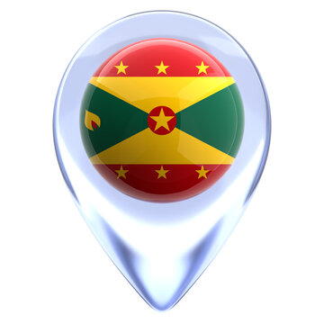 Grenada 3D Country Flag Pin Glossy Map Location Markers