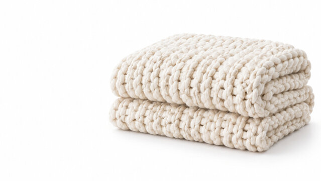 Folded chunky wool blanket isolated on white