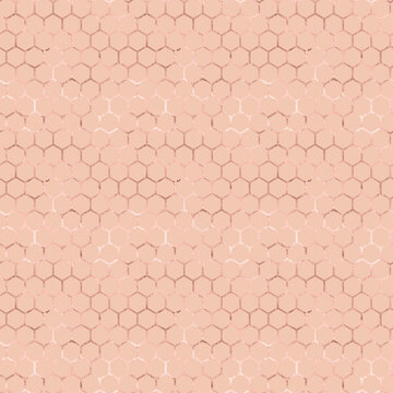 Rose gold honeycomb pattern on blush pink background, elegant geometric hexagon texture, metallic copper honeycomb grid for luxury branding and stationery
