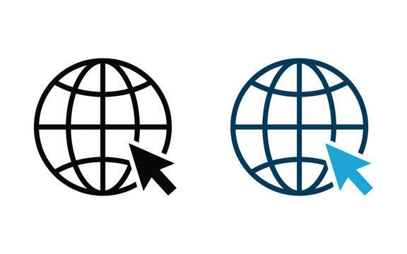 Globe icons with computer mouse cursor indicating internet browsing and website navigation