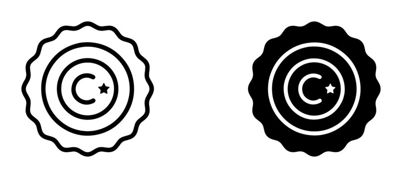Turkish Crescent Moon and Star Icons, National Symbol Vector Graphics, Emblem Seal Stamp, Black and White Design Elements