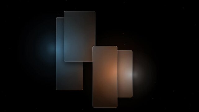 Elegant frosted glass panels sliding over dark background with shifting blue and orange lights