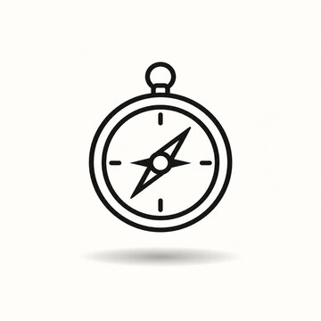 Minimal black line art navigation compass floating above a soft shadow