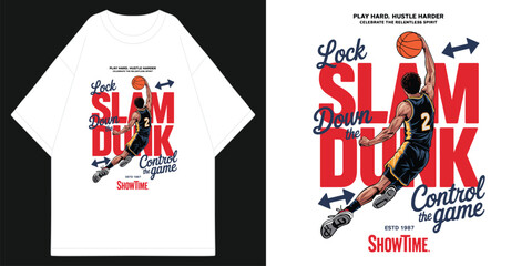 slam dunk basketball player streetwear graphic design t shirt design vector illustration artwork © RNDM TeeDesign