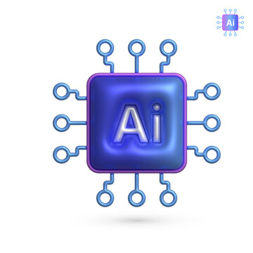 Futuristic AI Microchip Processor 3D Vector - Machine Learning and Smart Tech Hardware Concept
