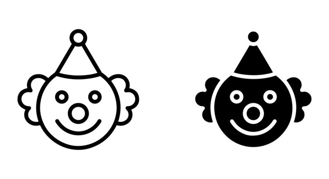Clown Face Icons, Festive Character Symbols, Circus Entertainment Vector Graphics