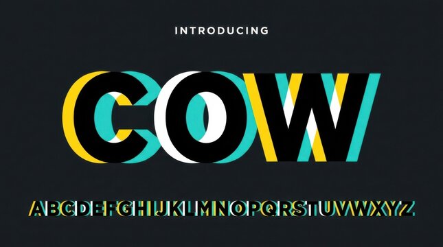 Colorful retro 8-bit style font cow display