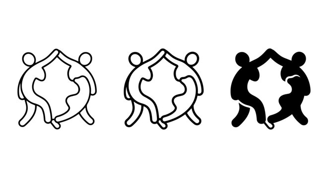 Abstract Figures Embracing, Unity Symbol Vector Art, Teamwork Concept Icons