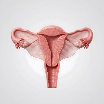 3D anatomical rendering of female reproductive system showing uterus fallopian tubes ovaries and cervix