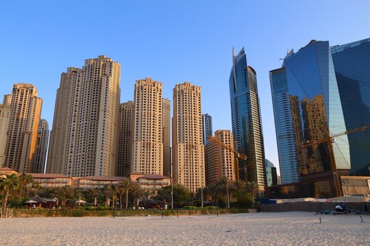Dubai hotels skyline - Jumeirah Beach. United Arab Emirates.