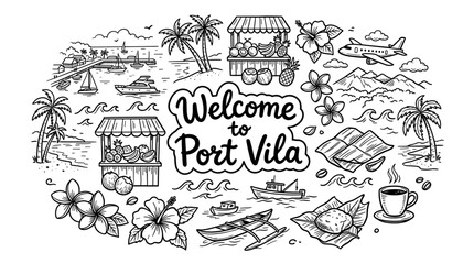 Obraz premium Hand Drawn Port Vila Travel Doodle Illustration