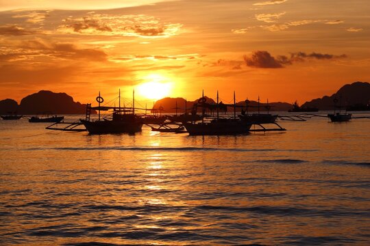 Sunset in the Philippines - landscape in El Nido, Palawan island.