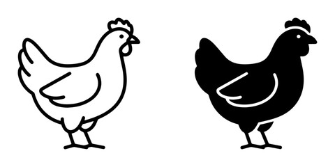 Fototapeta premium Chicken Icons, Hen Vector Graphics, Poultry Silhouette, Farm Animal Line Art, Simple Bird Illustrations, Black and White Farm Life