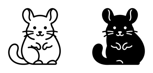 Fototapeta premium Cute Chinchilla Vector Icons, Simple Line Art and Silhouette Graphics for Pet Lovers and Wildlife Designs