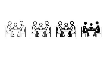 Fototapeta premium Family Dining Icons, Three People Sitting at Table, Simple Vector Graphics, Mealtime Scenes