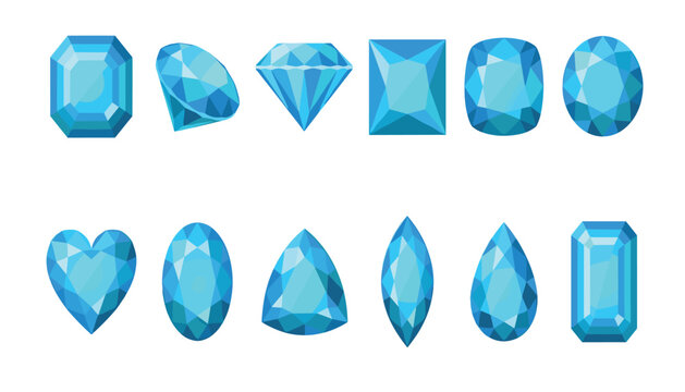 Light blue topaz gemstone icon set vector featuring various precious diamond shapes crystal cuts and jewelry elements