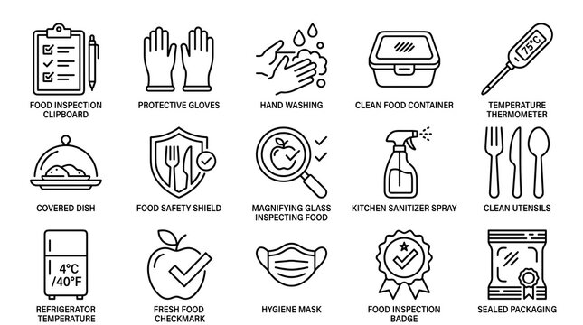 Food safety and hygiene professional thin line icon collection editable stroke vector