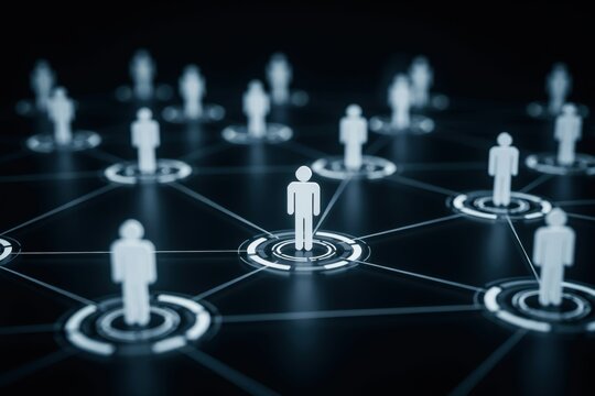 Digital network connection with human icons representing social media or business networking