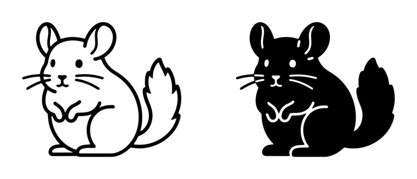 Chinchilla Vector Icons, Cute Rodent Graphics, Black and White Animal Illustrations, Pet Design Elements
