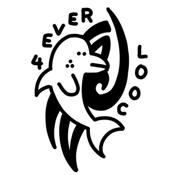 4ever cool dolphin, bold hand-drawn line art, playful edgy vibe design