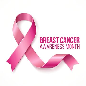 Pink ribbon symbol for breast cancer awareness month isolated on white background