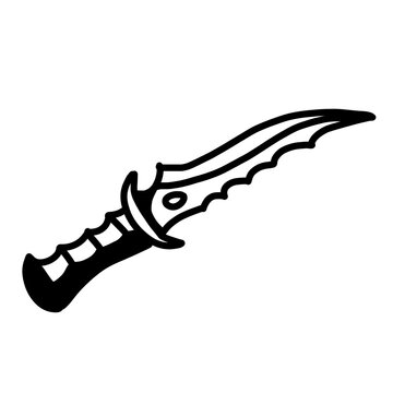 Stylized black dagger silhouette, bold edgy line art, sharp modern weapon design