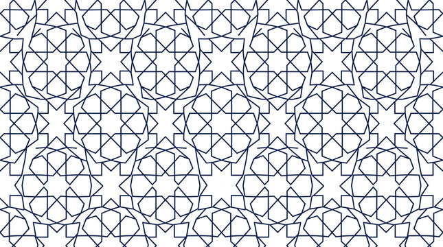 Islamic geometric star lattice pattern with intricate lines on white background