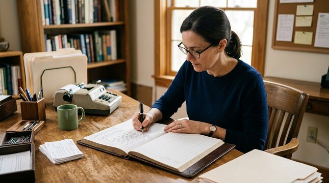 Bookkeeper entering donation records into a ledger system, nonprofit fund accounting and charity bookkeeping