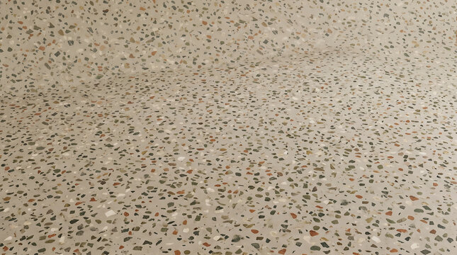 Seamless beige terrazzo pattern with small stone chips and granite texture