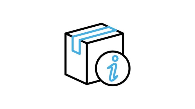 Animated shipping box information icon. Cardboard with info mark symbol animation video for package delivery, productivity, shipment, order, production, address. Motion graphics with alpha channel