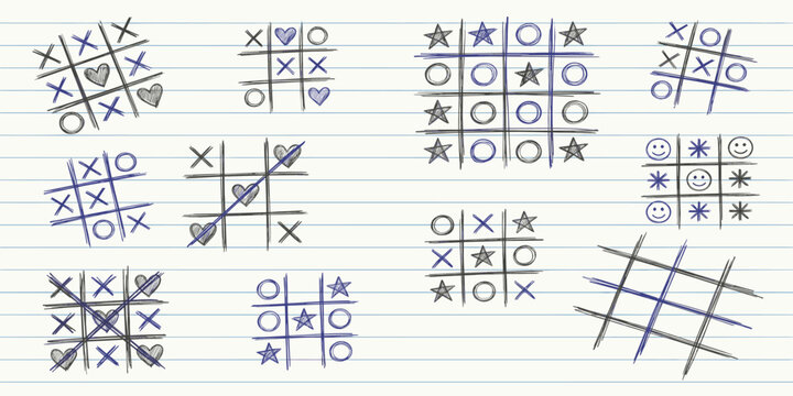 tic tac toe boodle xo game hand drawn pencil line game elements tic-tac-toe play 