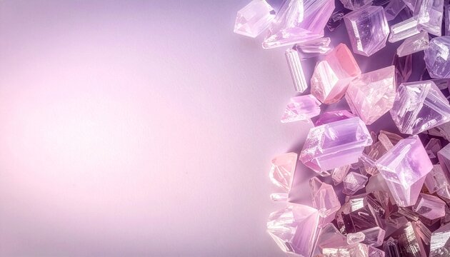 Abstract pastel background with light purple amethyst crystals and copy space