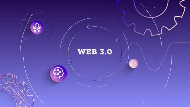 Infographic Web 3.0 Typography with Business Icons, Tech Elements Abstract Background