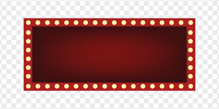 Long retro light box frame, banner, border, red shining marquee billboard, vector isolated, cut out.