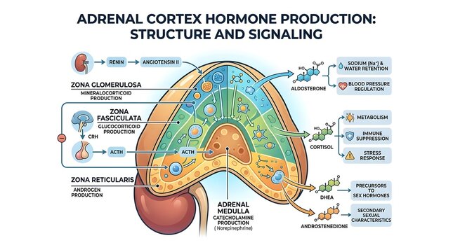 Adrenal Cortex Hormone Production Diagram Showing Gland Structure