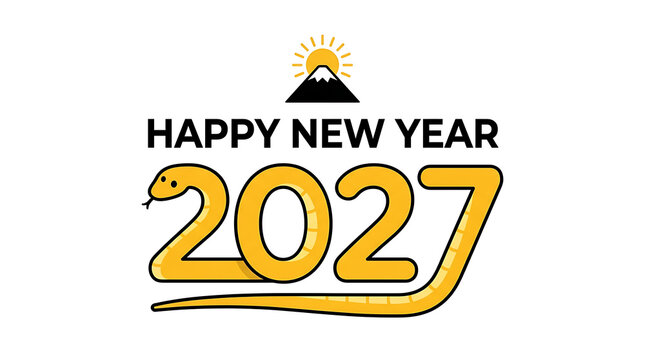 Happy New Year 2027 celebration graphic with golden snake and sunburst design