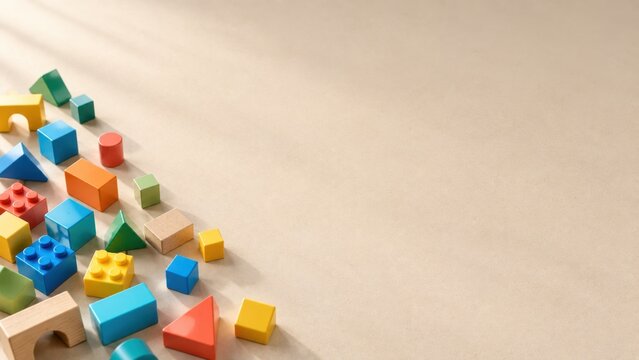 Colorful Educational Building Blocks on Warm Background with Large Copy Space