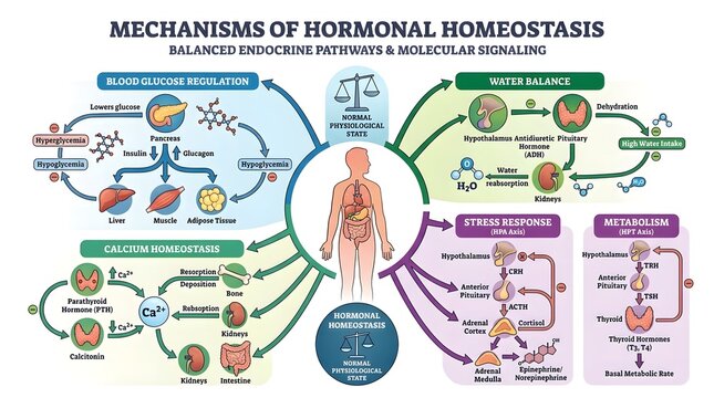 Endocrine System Hormonal Homeostasis and Feedback Pathways Diagram