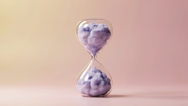 Hourglass with purple clouds inside representing the passage of time