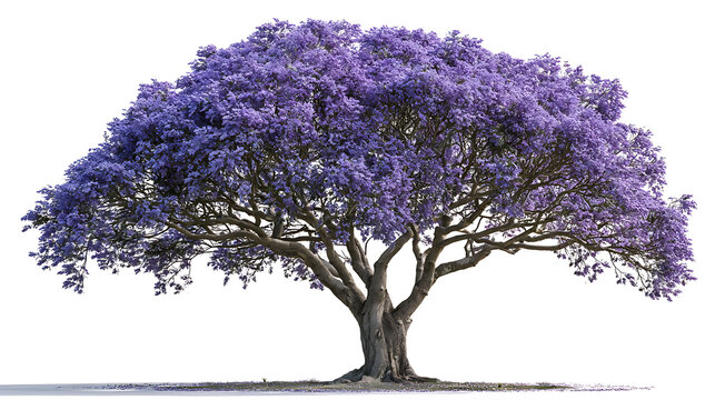 Jacaranda tree with purple blossoms is isolated on a white background