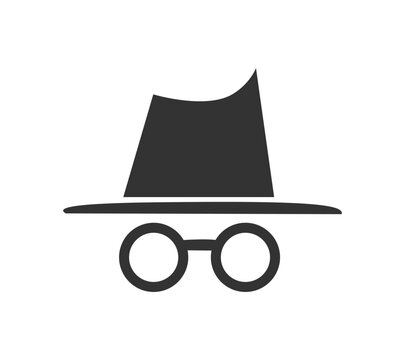Incognito Spy Detective Silhouette Icon Fedora Hat and Round Glasses Privacy Security Vector Graphic Symbol