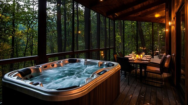 Hot tub on a screened porch