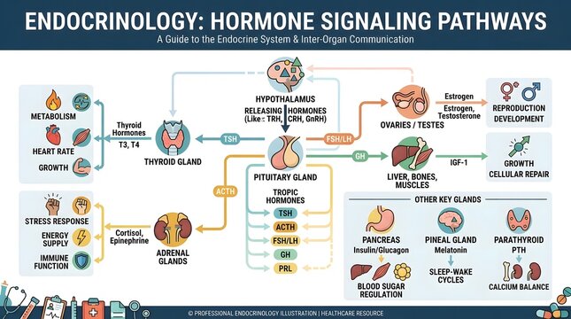 Endocrinology Hormone Signaling Pathways Chart for Medical Education