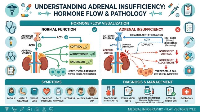 Adrenal Insufficiency Medical Chart of Hormone Flow and Symptoms