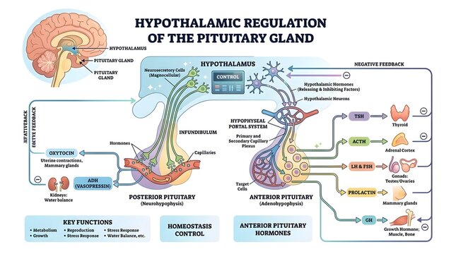 Hypothalamus Regulation of the Pituitary Gland Medical Diagram